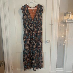 Anthropologie Summer Maxi Dress Blue and Orange